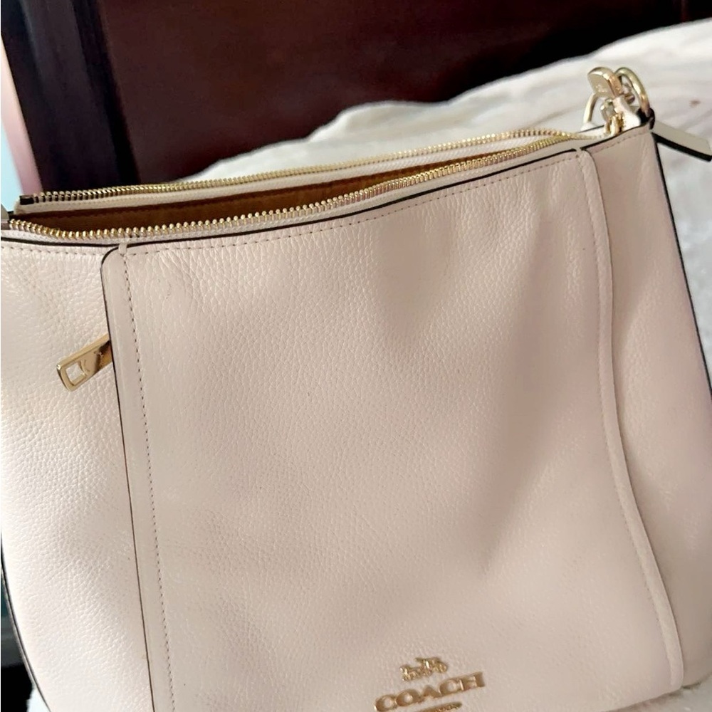 Coach Cream Leather Tote with Gold Accents